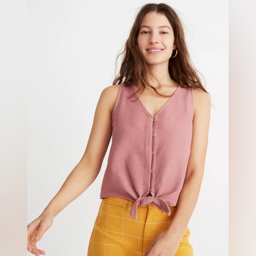 Madewell Texture & Thread Button-Front Tie Tank Top In Blush Pink - Picture 1 of 10